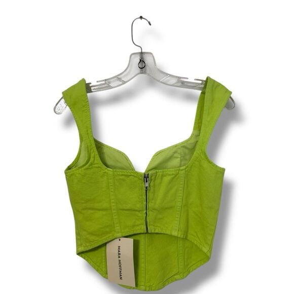 Mara Hoffman Milla Cropped Denim Top Lime Green Sweetheart Organic Cotton Size 0 - Picture 2 of 7